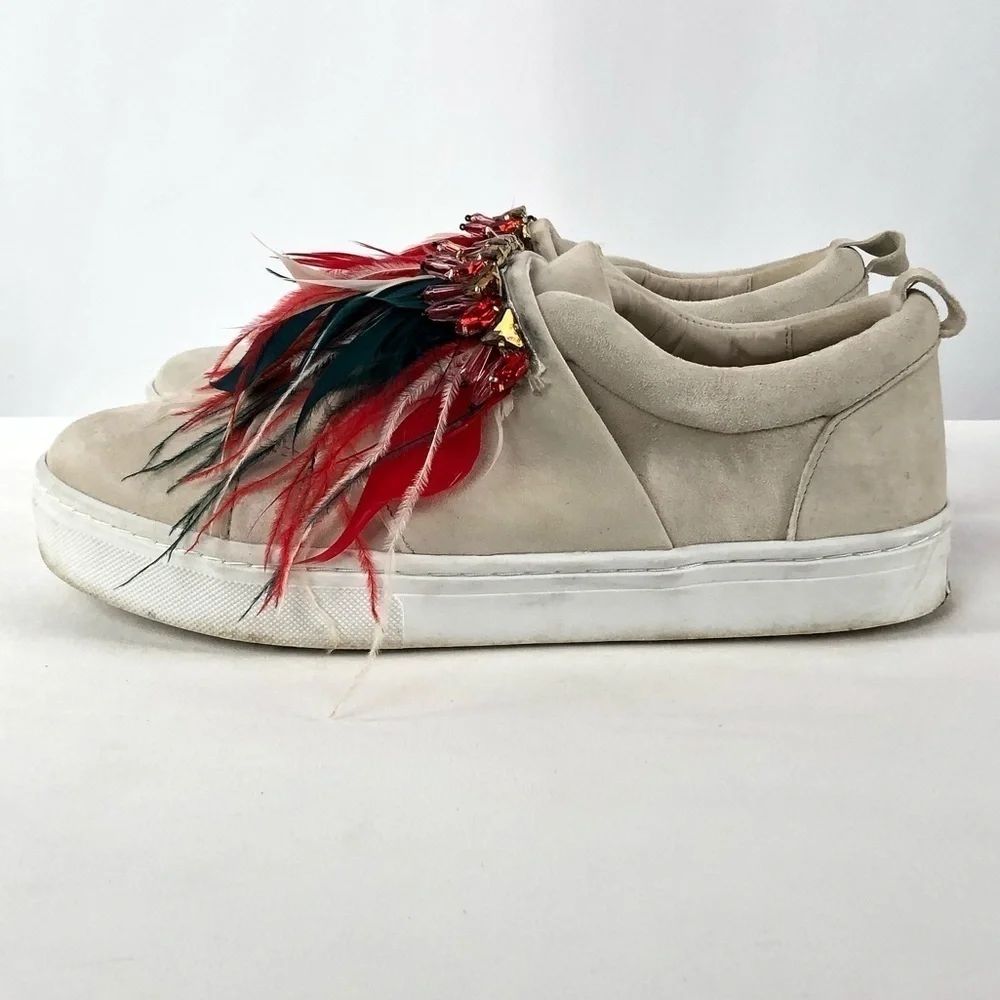 Sam Edelman Lelani‎ Suede Leather Sneakers in Cream Red Size 10